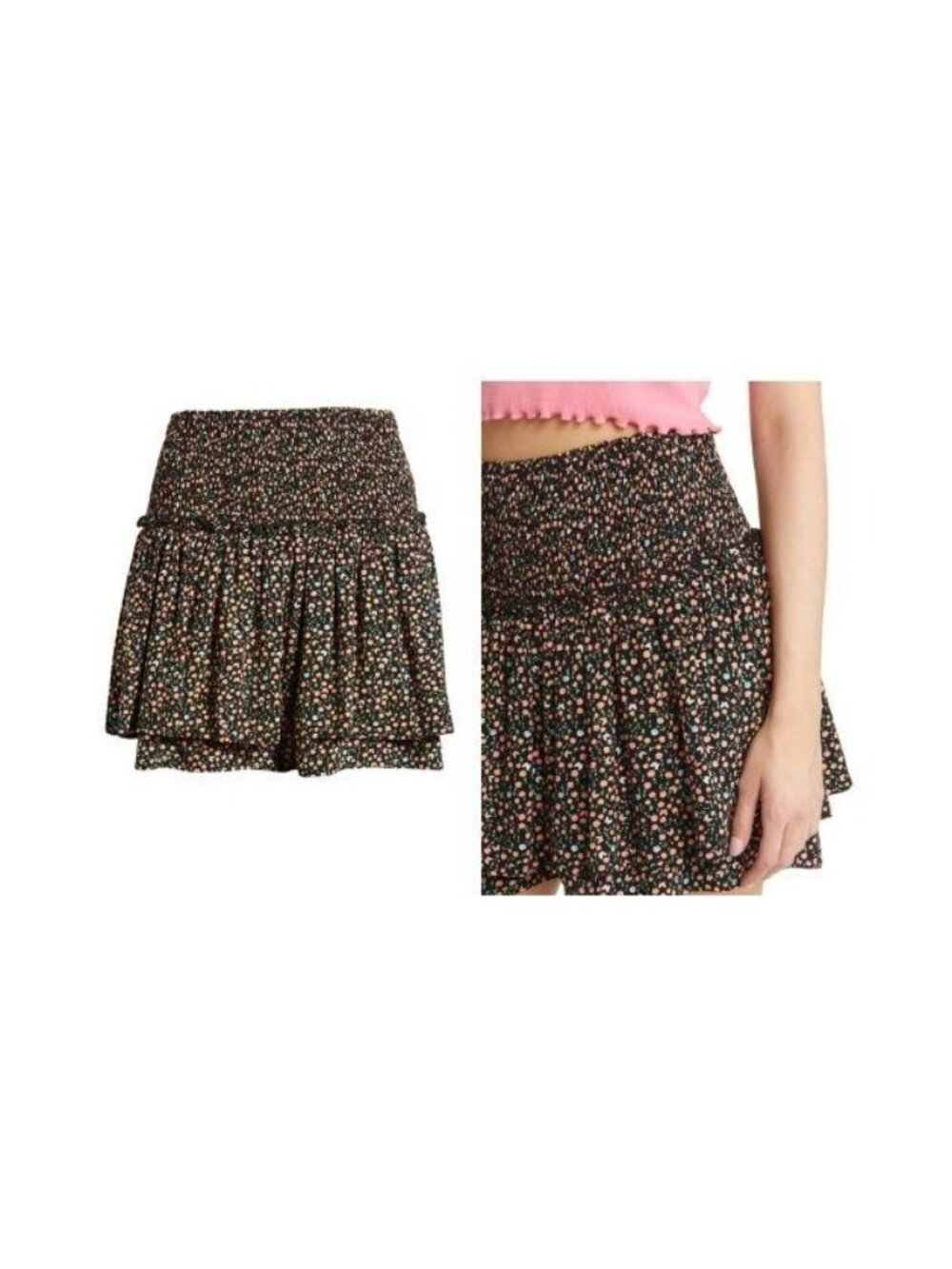 BP Floral Smocked Waist Skort In Black Grounded Floral, Sz. S